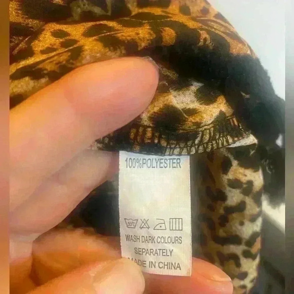 Yincra Cheetah print swimsuit cover up boxy square cut with black fringe size SM - Picture 3 of 6